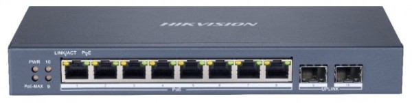 HIKVISION - 10 portos Gbit PoE switch (110 W); 8 PoE + 2 SFP uplink port; smart menedzselhető